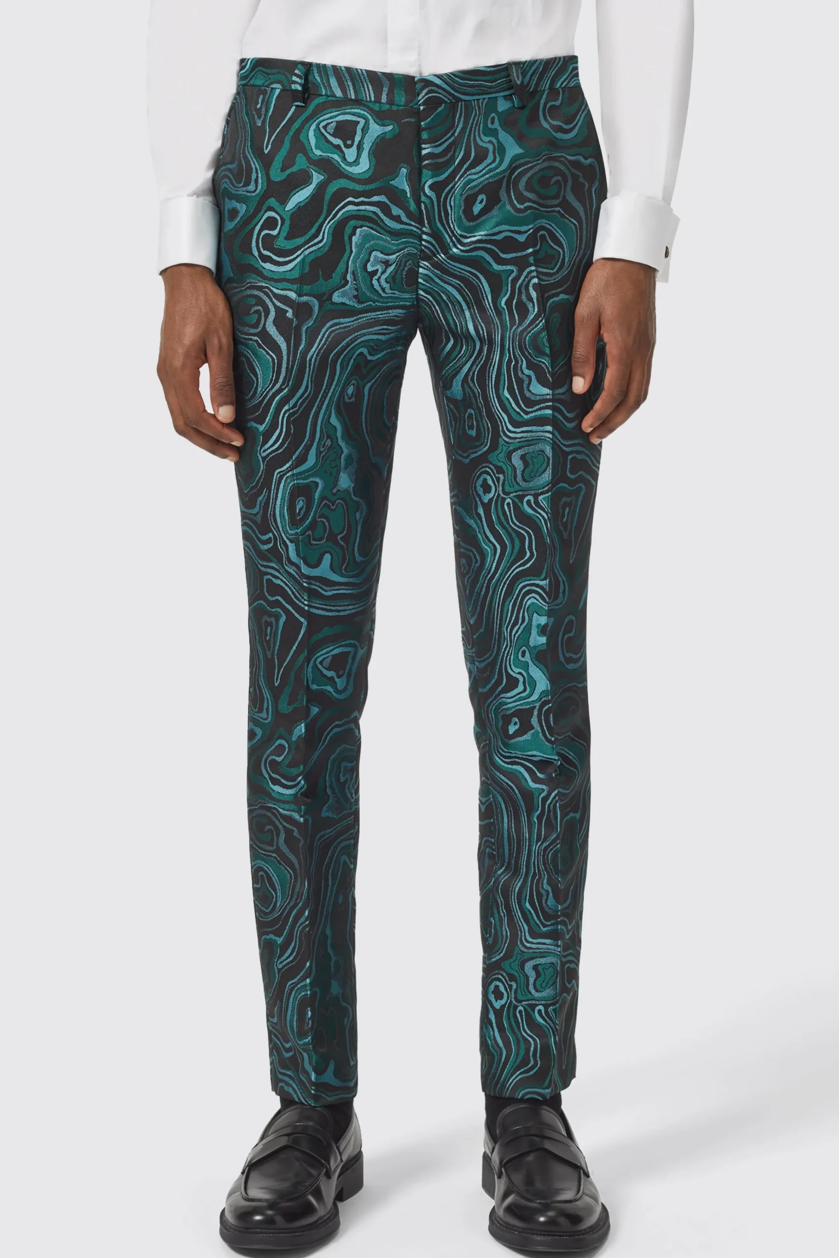 Trousers·Party Trousers|Twisted Tailor Adichie Slim Fit Green Jacquard Trousers