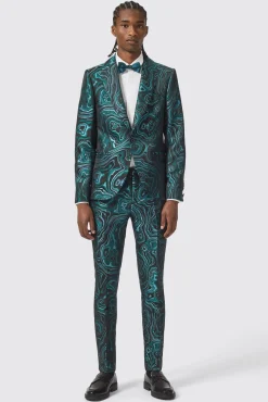 Trousers·Party Trousers|Twisted Tailor Adichie Slim Fit Green Jacquard Trousers