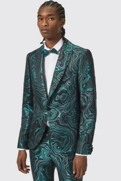 Jackets·Party Jackets|Twisted Tailor Adichie Slim Fit Green Jacquard Jacket