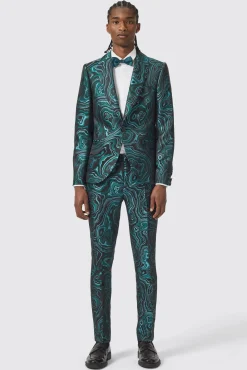Jackets·Party Jackets|Twisted Tailor Adichie Slim Fit Green Jacquard Jacket