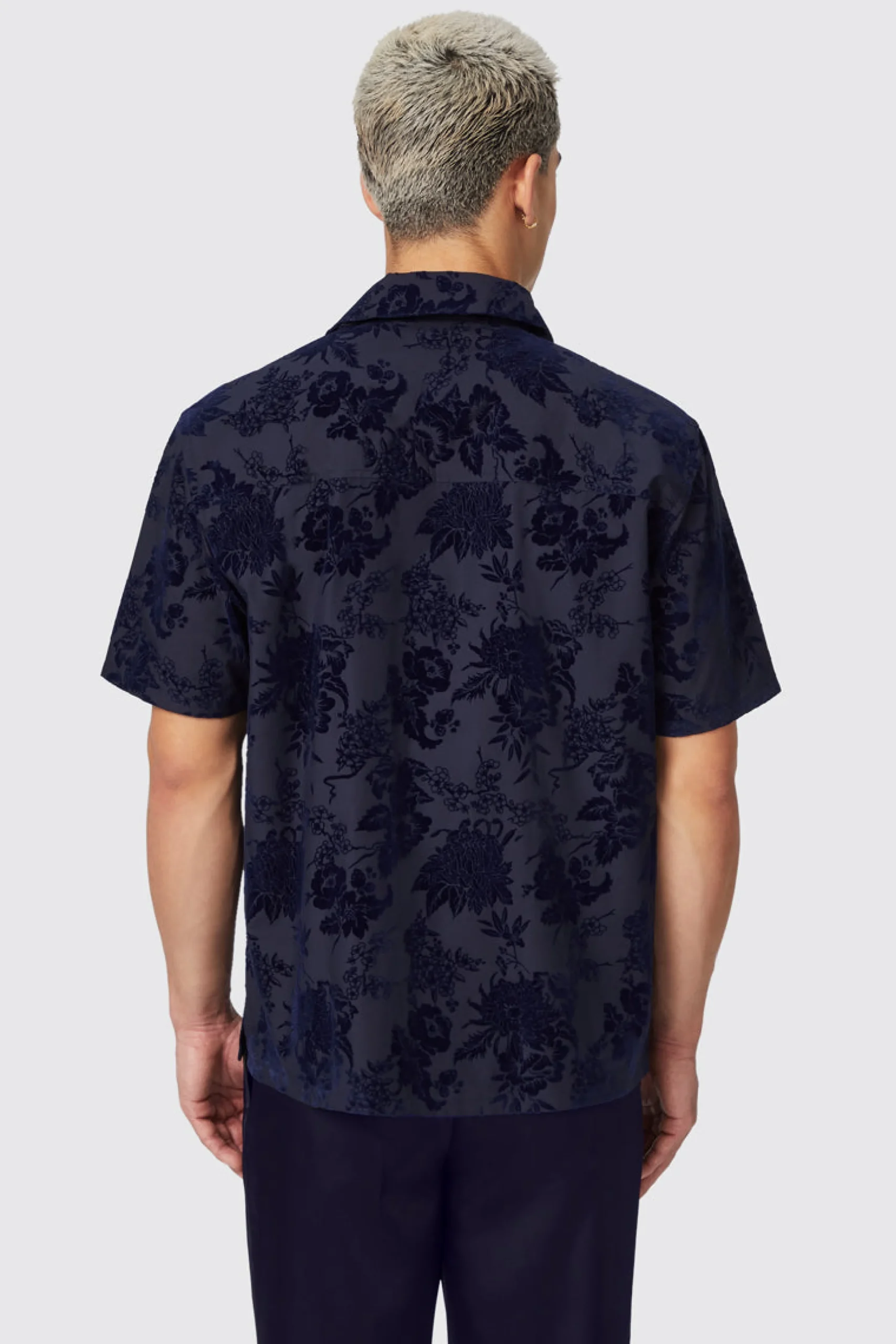 Style·Patterned Shirts|Style·Floral Shirts|Twisted Tailor Albon Navy Floral Flocked Short Sleeve Shirt