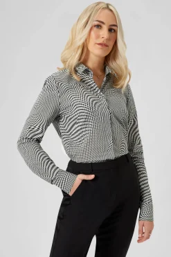 Woman|Twisted Tailor Amoros Skinny Fit Black Patterned Cotton Shirt