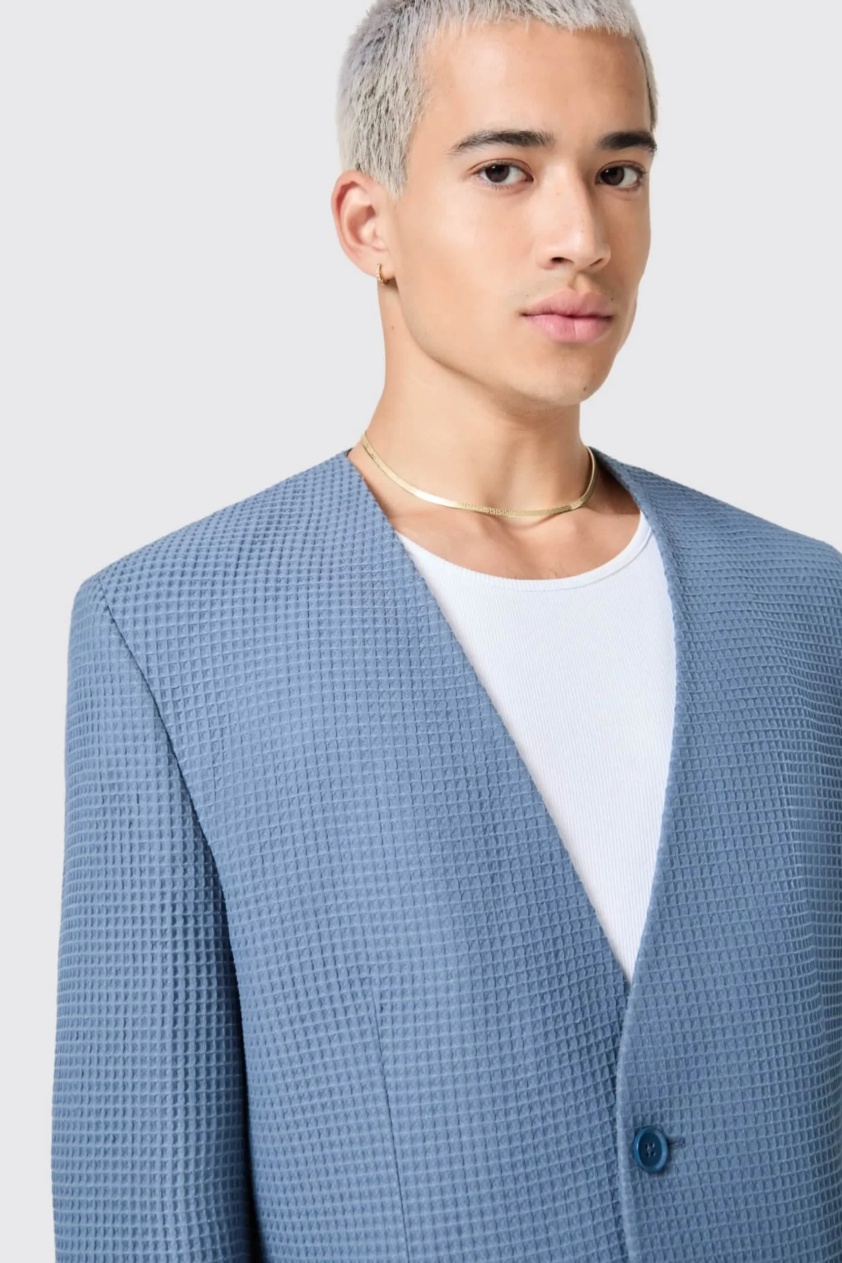 Unisex|Jackets·Casual Jackets|Twisted Tailor Anthony Oversized Blue Waffle Knit Cotton Jacket