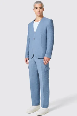 Unisex|Trousers·Casual Trousers|Twisted Tailor Anthony Oversized Blue Waffle Knit Cotton Trousers