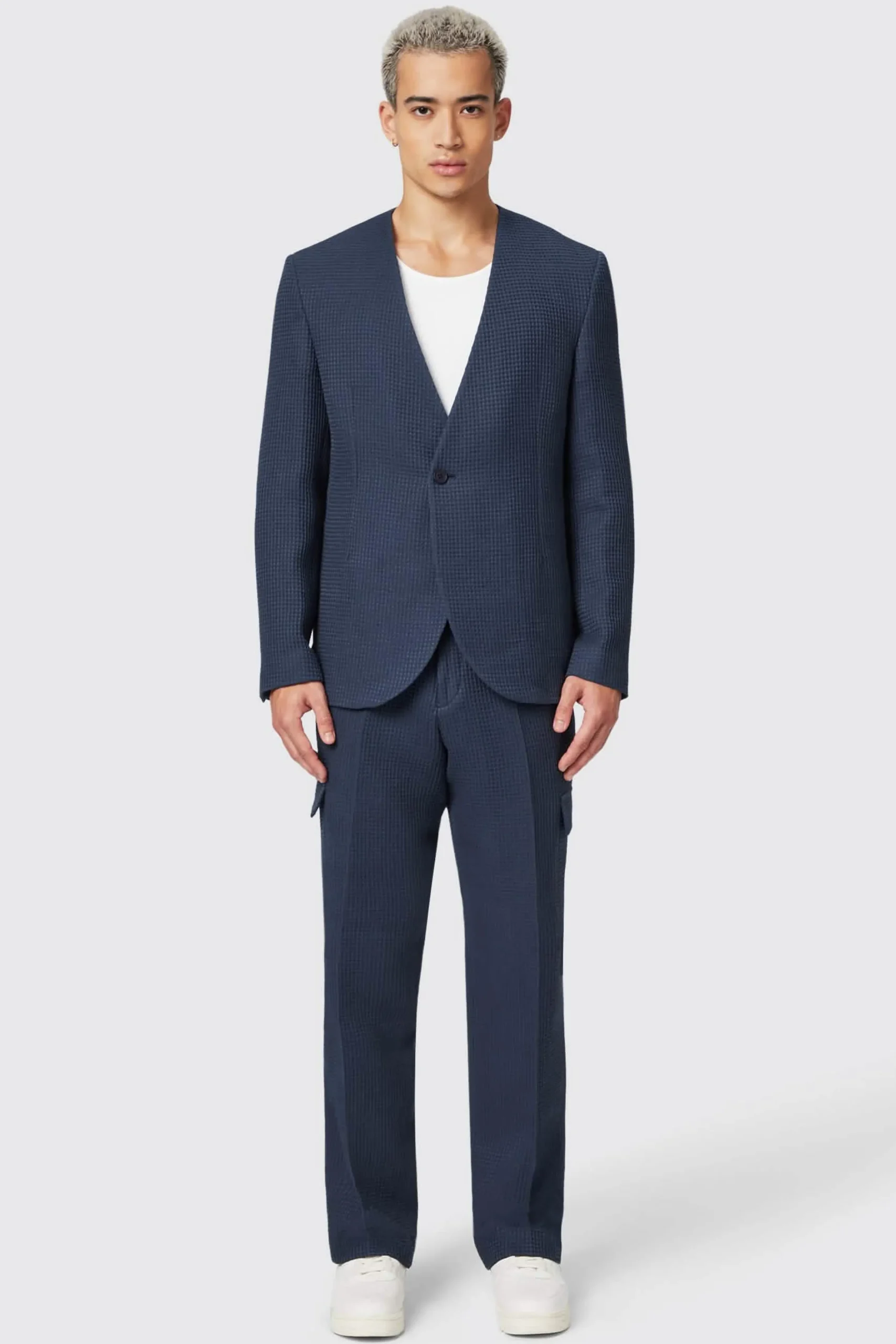 Unisex|Jackets·Casual Jackets|Twisted Tailor Anthony Oversized Navy Waffle Knit Cotton Suit