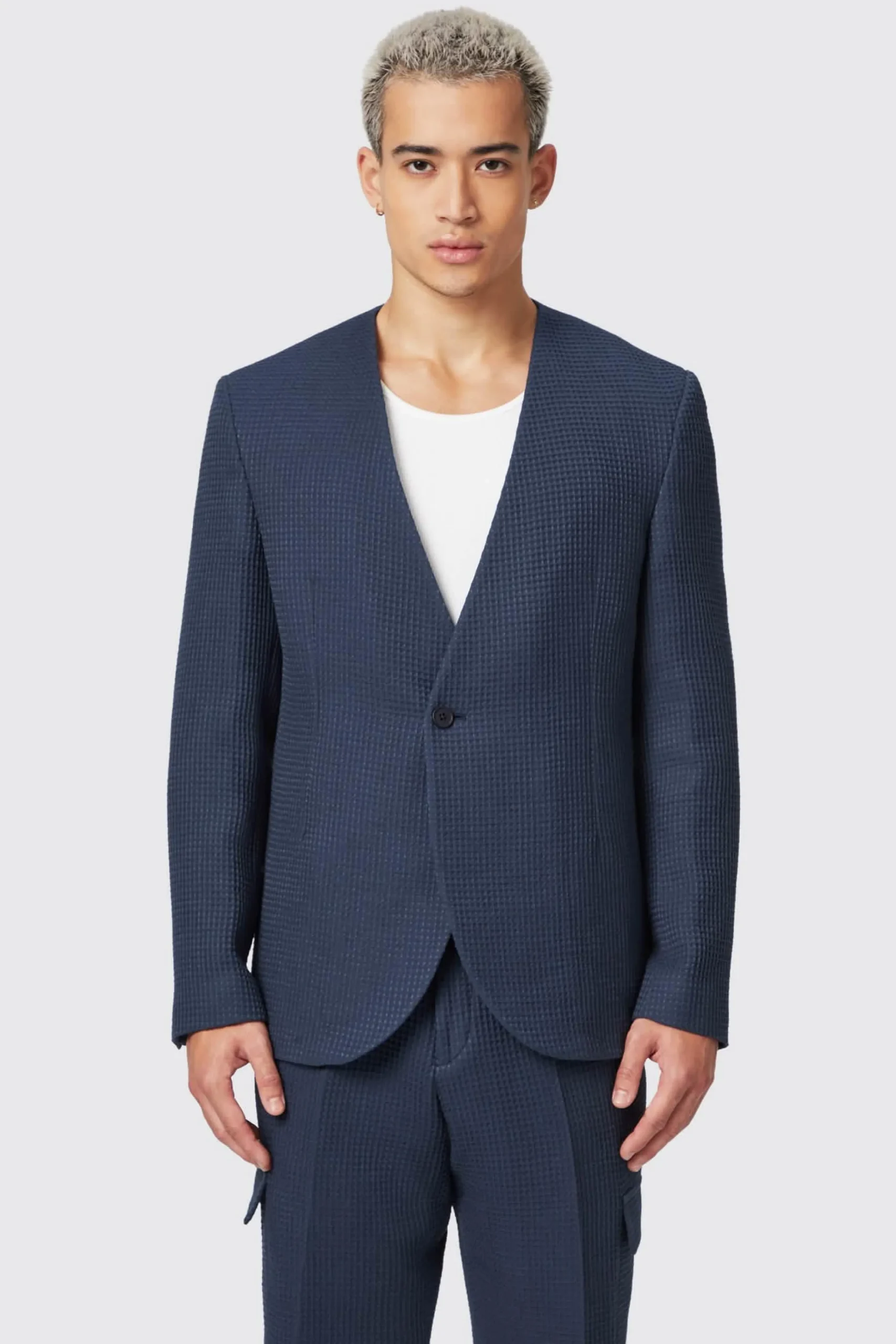 Unisex|Jackets·Casual Jackets|Twisted Tailor Anthony Oversized Navy Waffle Knit Cotton Suit