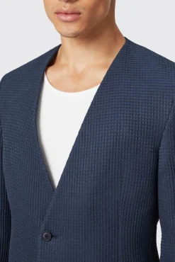Unisex|Jackets·Casual Jackets|Twisted Tailor Anthony Oversized Navy Waffle Knit Cotton Jacket