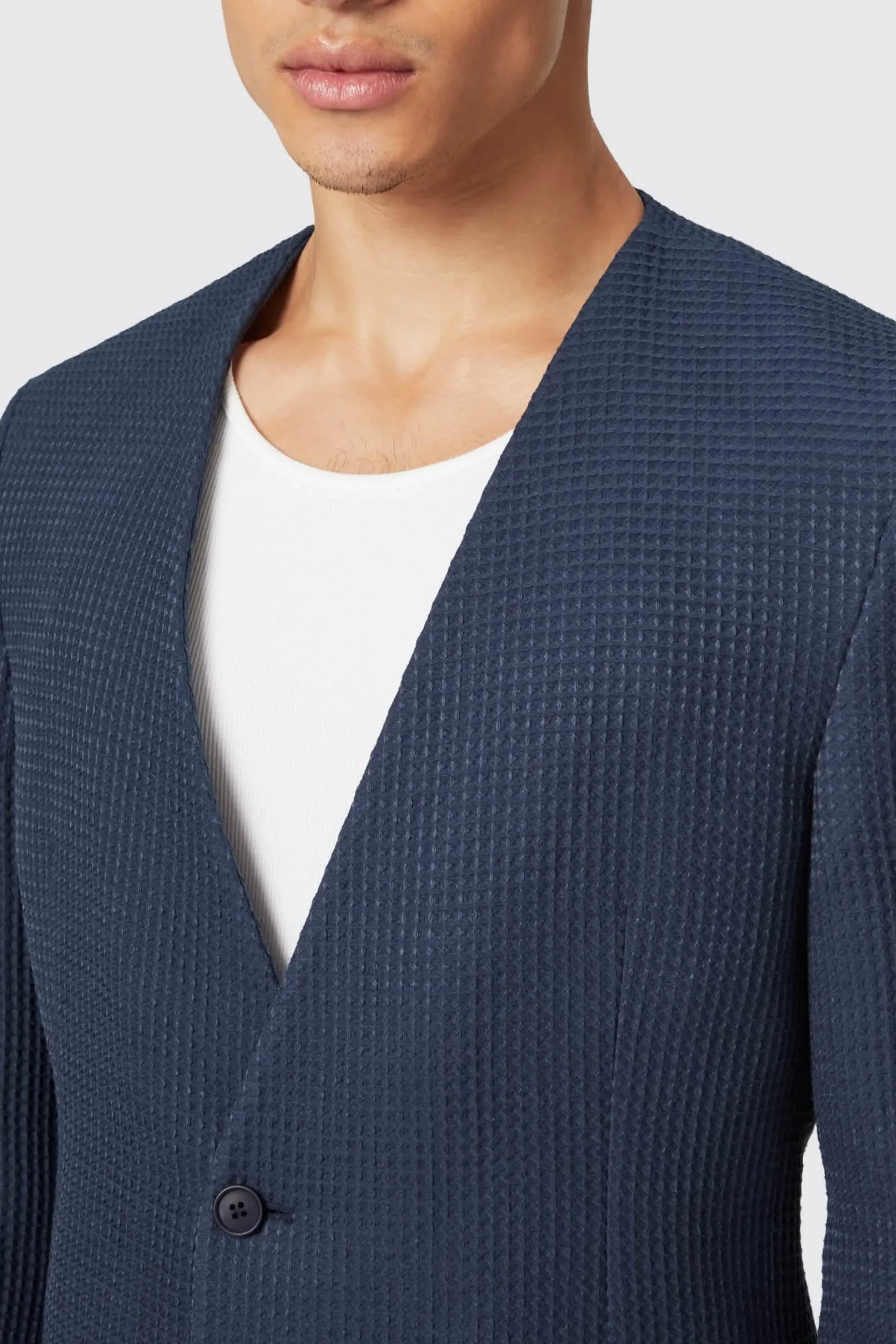 Unisex|Jackets·Casual Jackets|Twisted Tailor Anthony Oversized Navy Waffle Knit Cotton Jacket