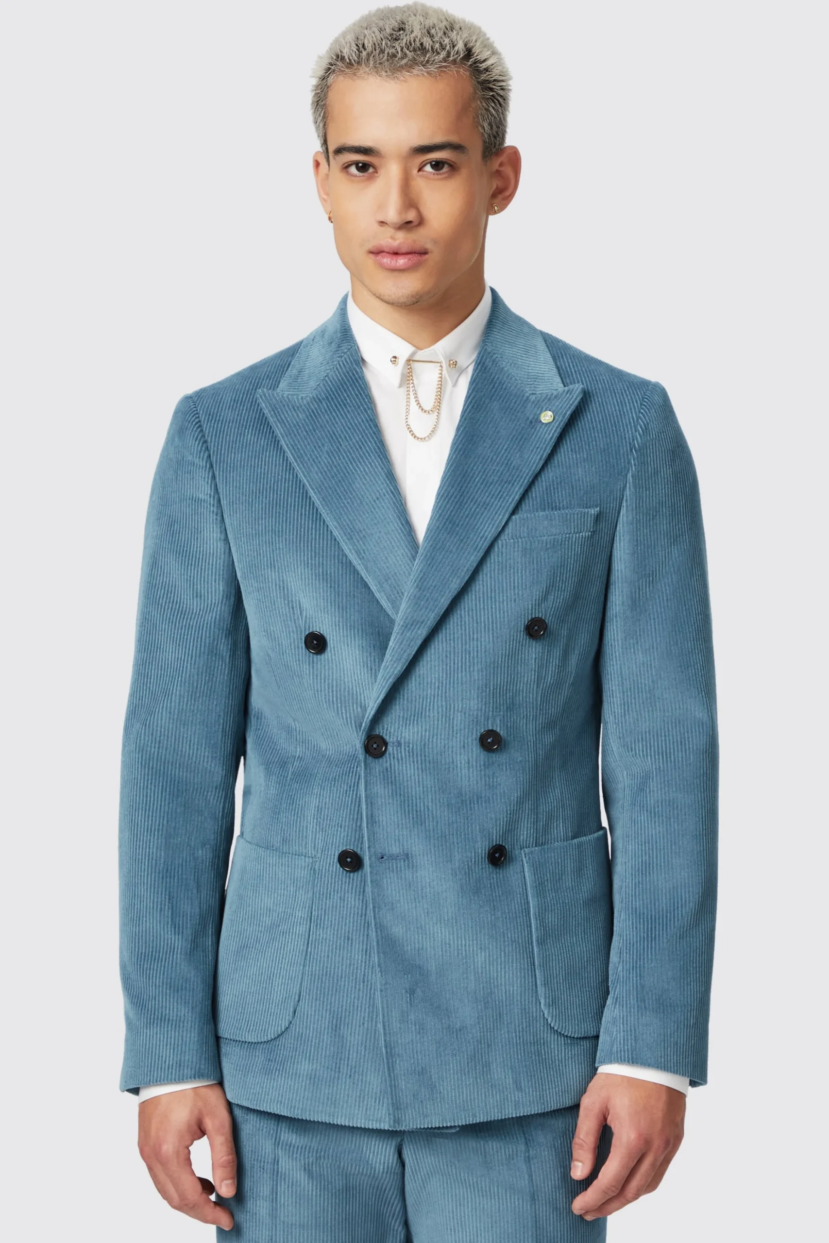 Jackets·Casual Jackets|Twisted Tailor Aston Slim Fit Blue Corduroy Double Breasted Jacket
