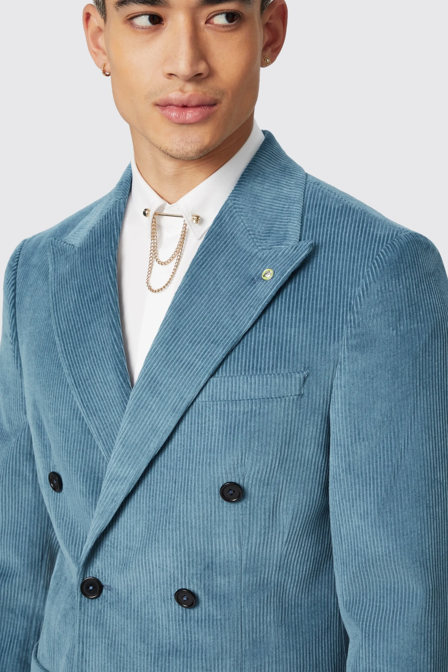 Jackets·Casual Jackets|Twisted Tailor Aston Slim Fit Blue Corduroy Double Breasted Jacket