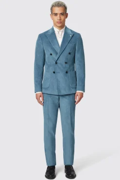 Style·Plain Suits|Style·Double Breasted Suits|Twisted Tailor Aston Slim Fit Blue Corduroy Double Breasted Suit