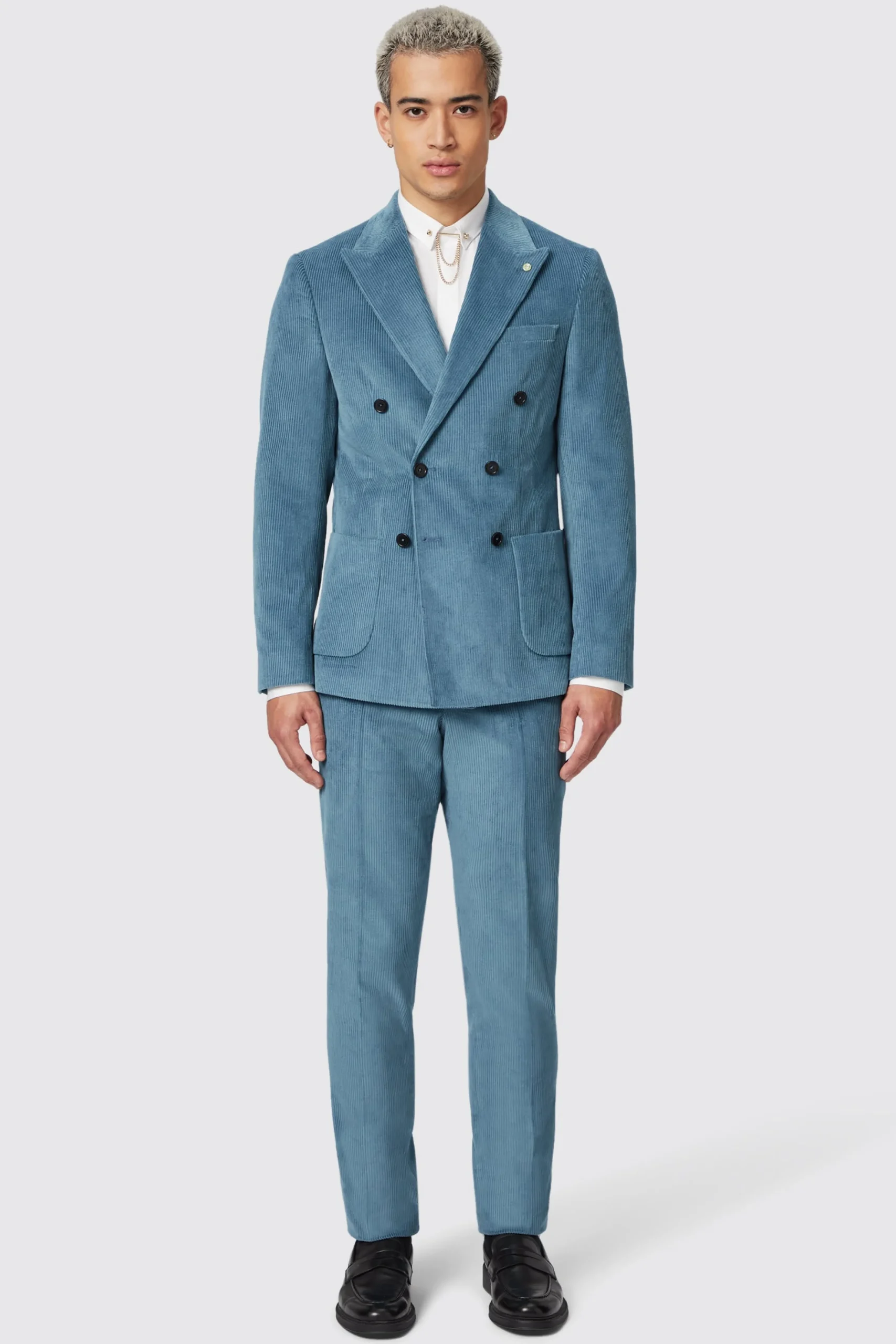 Style·Plain Suits|Style·Double Breasted Suits|Twisted Tailor Aston Slim Fit Blue Corduroy Double Breasted Suit