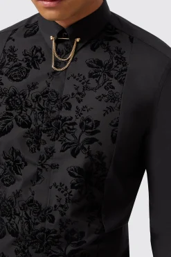 Occasion·Wedding Shirts|Occasion·Formal Shirts|Twisted Tailor Barilla Slim Fit Black Flocked Floral Shirt