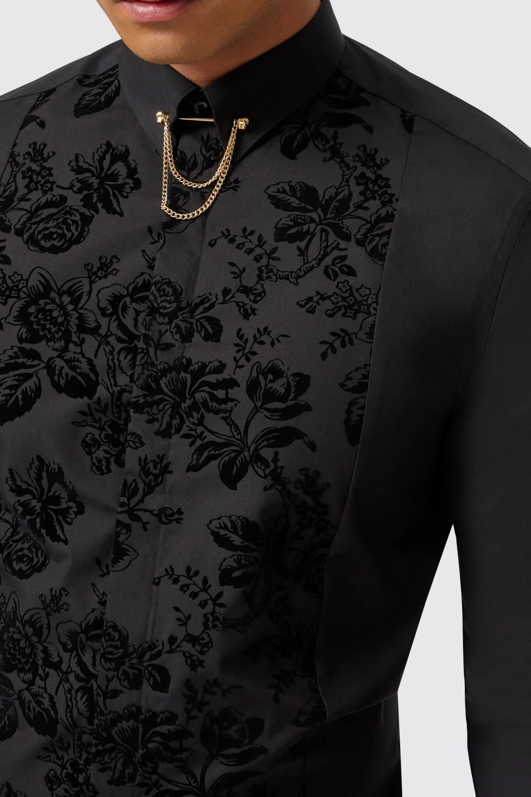Occasion·Wedding Shirts|Occasion·Formal Shirts|Twisted Tailor Barilla Slim Fit Black Flocked Floral Shirt