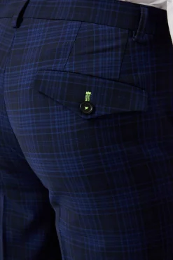 Trousers·Work Trousers|Twisted Tailor Barlow Slim Fit Navy Wool Check Trousers