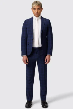 Trousers·Work Trousers|Twisted Tailor Barlow Slim Fit Navy Wool Check Trousers
