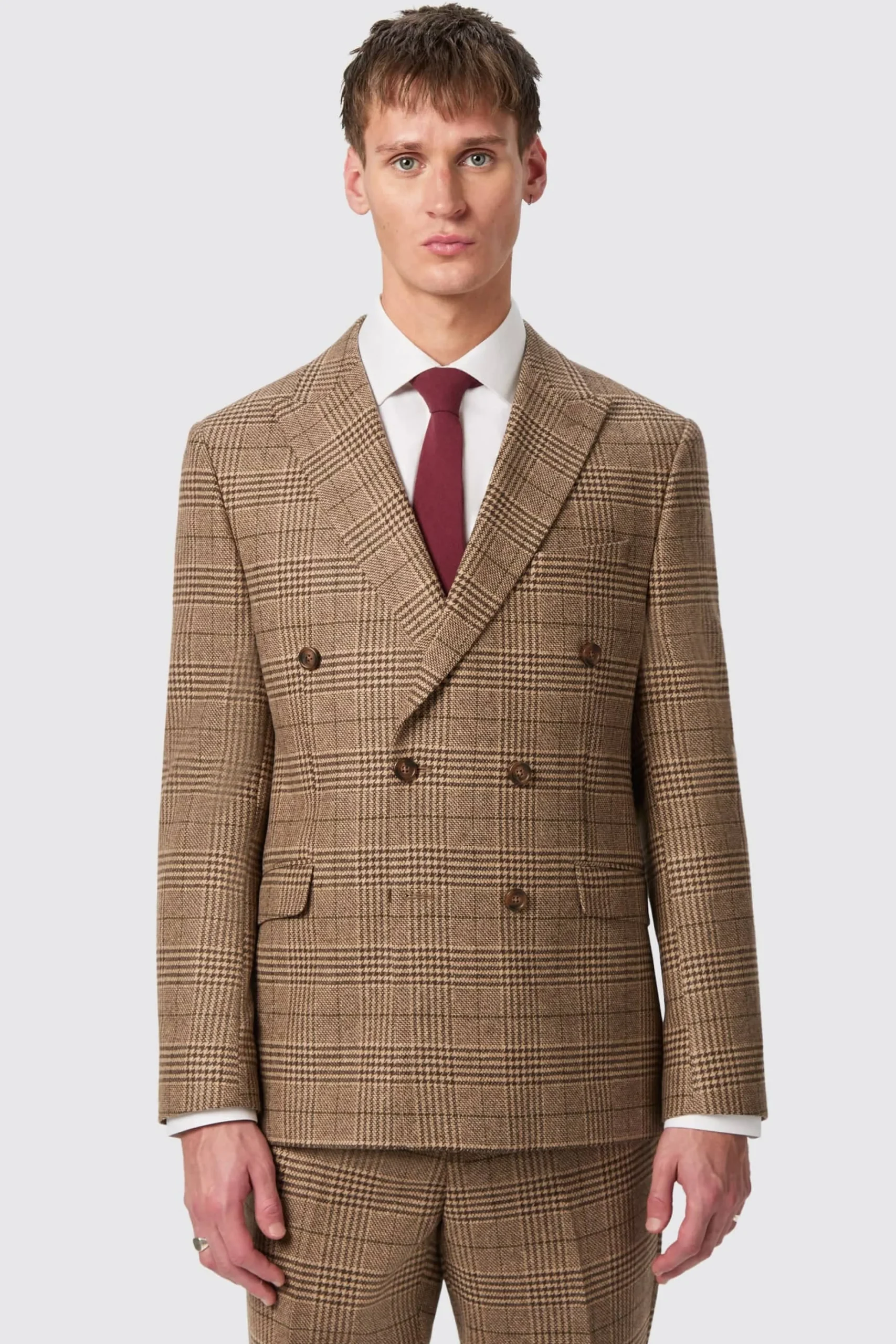 Jackets·Work Jackets|Jackets·Casual Jackets|Twisted Tailor Blackwood Slim Fit Brown Check Double Breasted Jacket