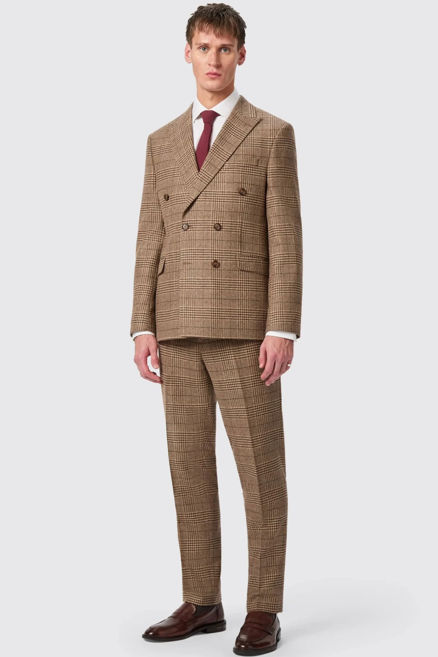 Style·Check Suits|Style·Double Breasted Suits|Twisted Tailor Blackwood Slim Fit Brown Check Double Breasted Suit