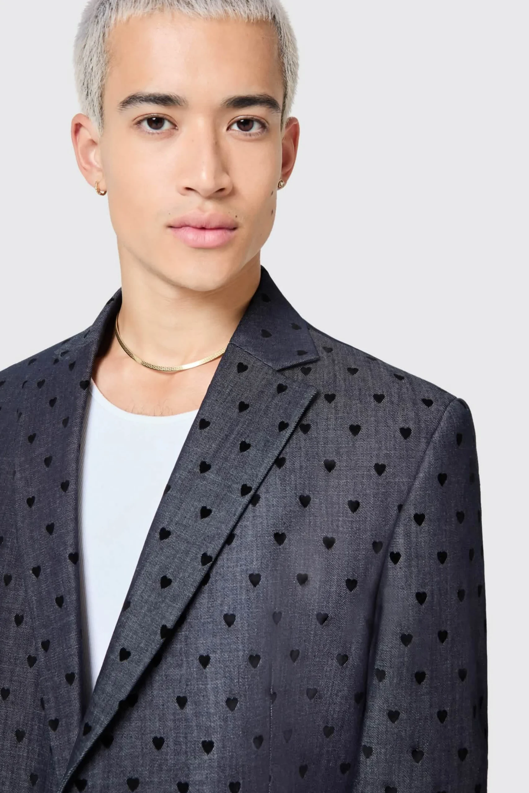 Unisex|Jackets·Casual Jackets|Twisted Tailor Blugi Slim Fit Blue Denim Heart Flocked Cotton Suit