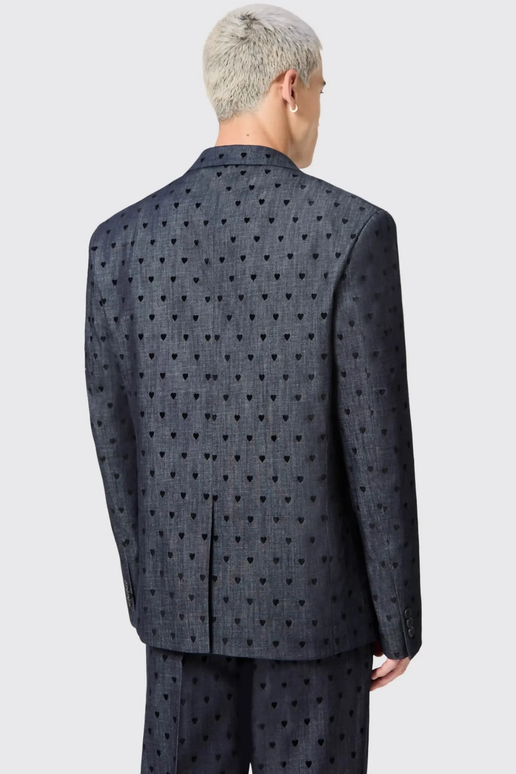 Unisex|Jackets·Casual Jackets|Twisted Tailor Blugi Slim Fit Blue Denim Heart Flocked Cotton Jacket