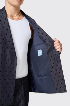 Unisex|Jackets·Casual Jackets|Twisted Tailor Blugi Slim Fit Blue Denim Heart Flocked Cotton Jacket