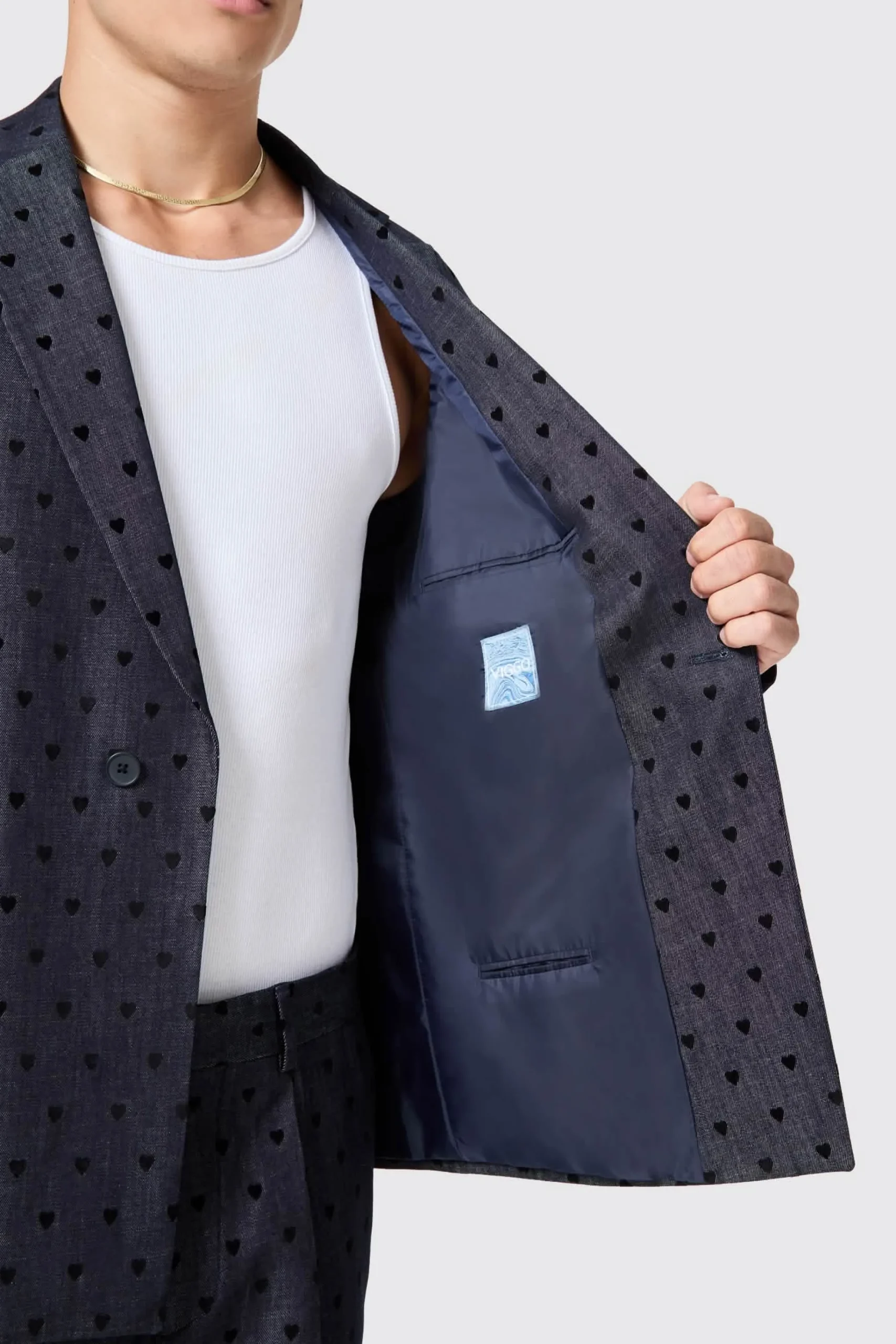 Unisex|Jackets·Casual Jackets|Twisted Tailor Blugi Slim Fit Blue Denim Heart Flocked Cotton Jacket
