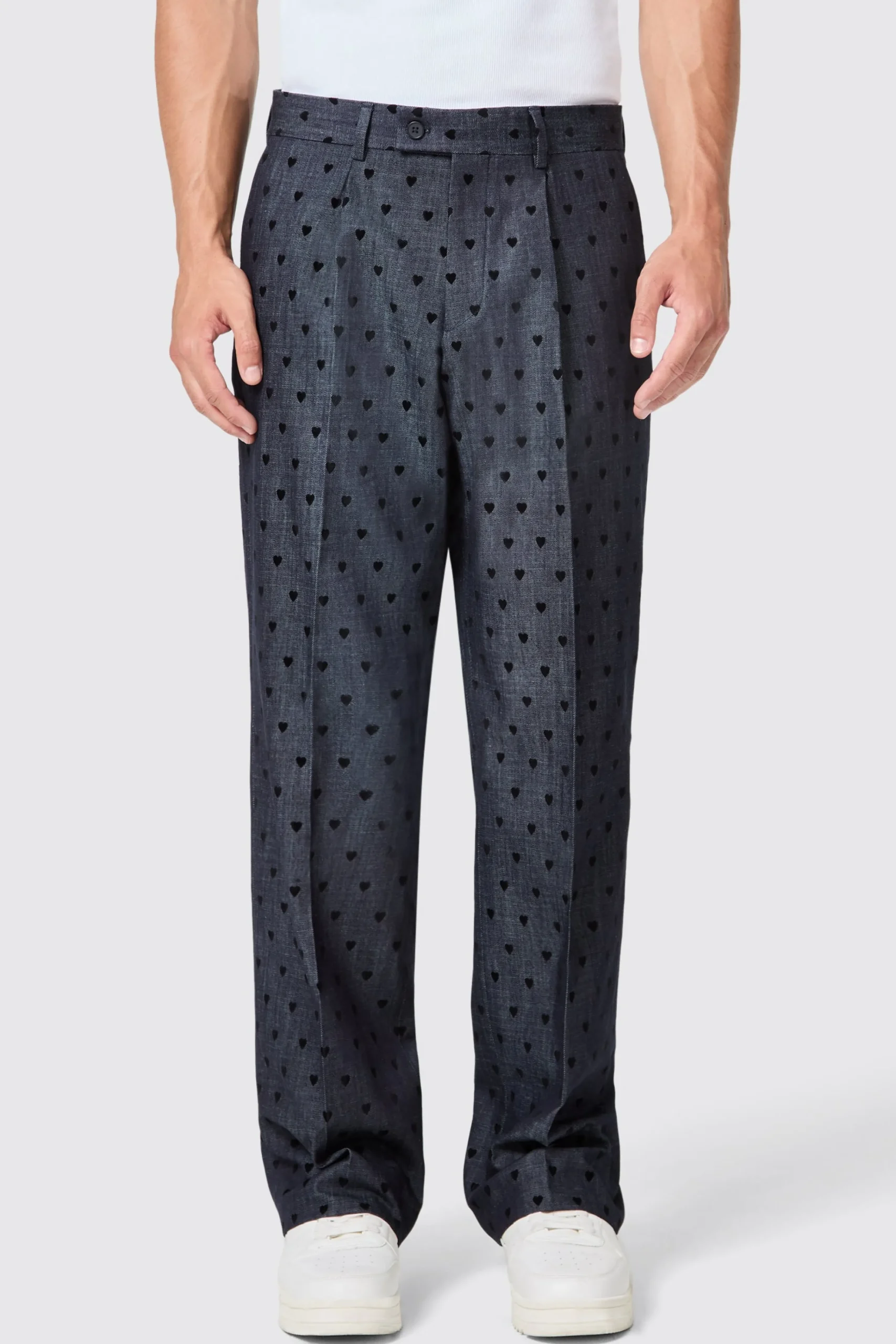 Unisex|Trousers·Casual Trousers|Twisted Tailor Blugi Slim Fit Blue Denim Heart Flocked Cotton Trousers