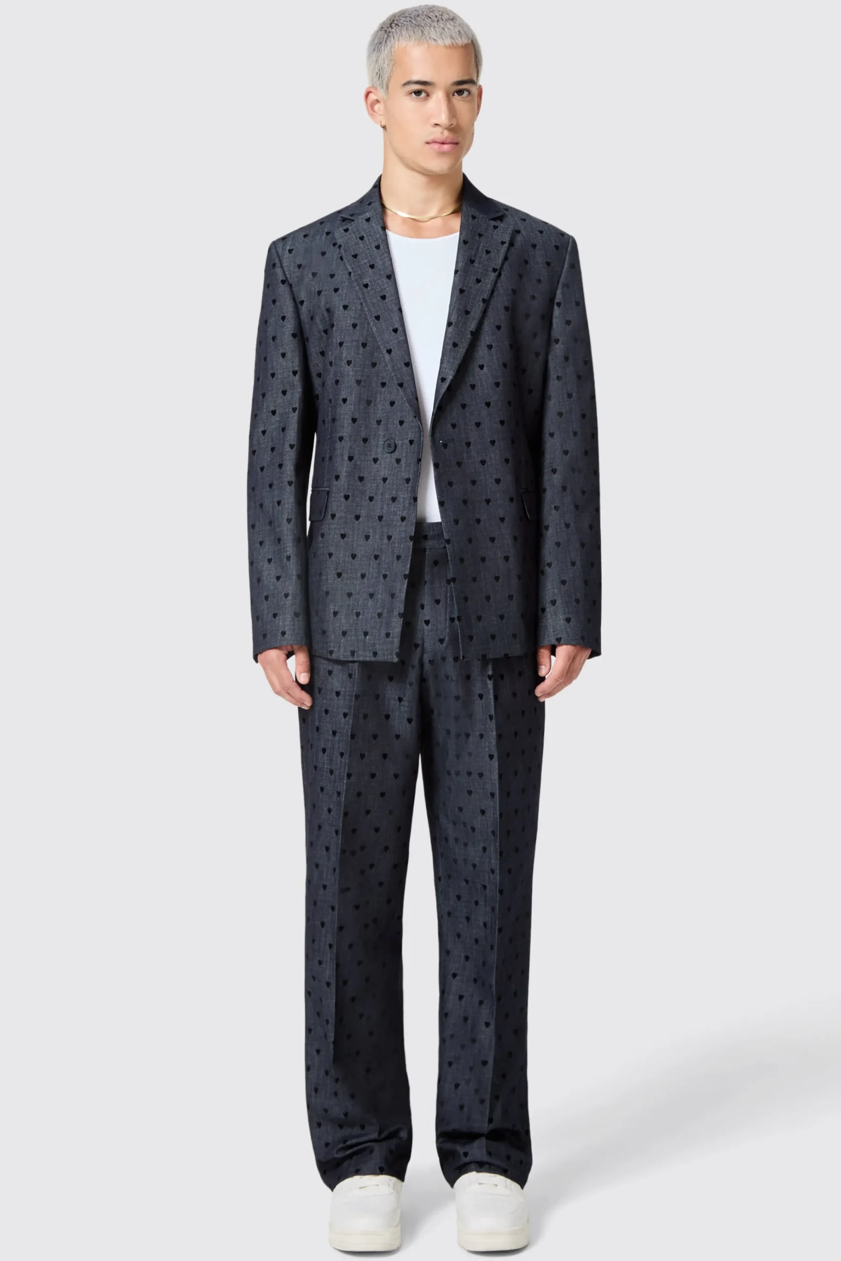 Unisex|Trousers·Casual Trousers|Twisted Tailor Blugi Slim Fit Blue Denim Heart Flocked Cotton Trousers