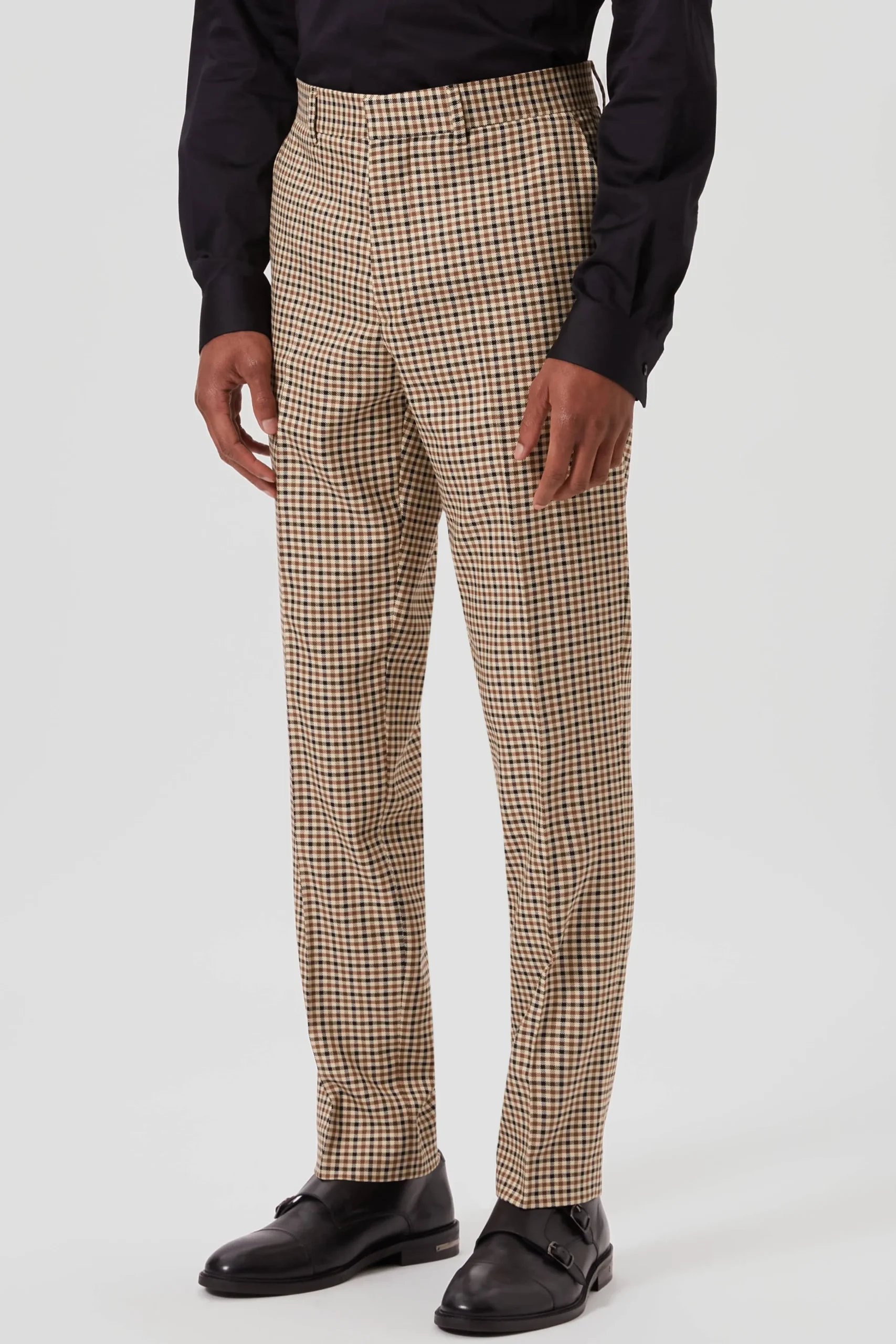 Trousers·Party Trousers|Trousers·Work Trousers|Twisted Tailor Blythe Slim Fit Beige Check Trousers