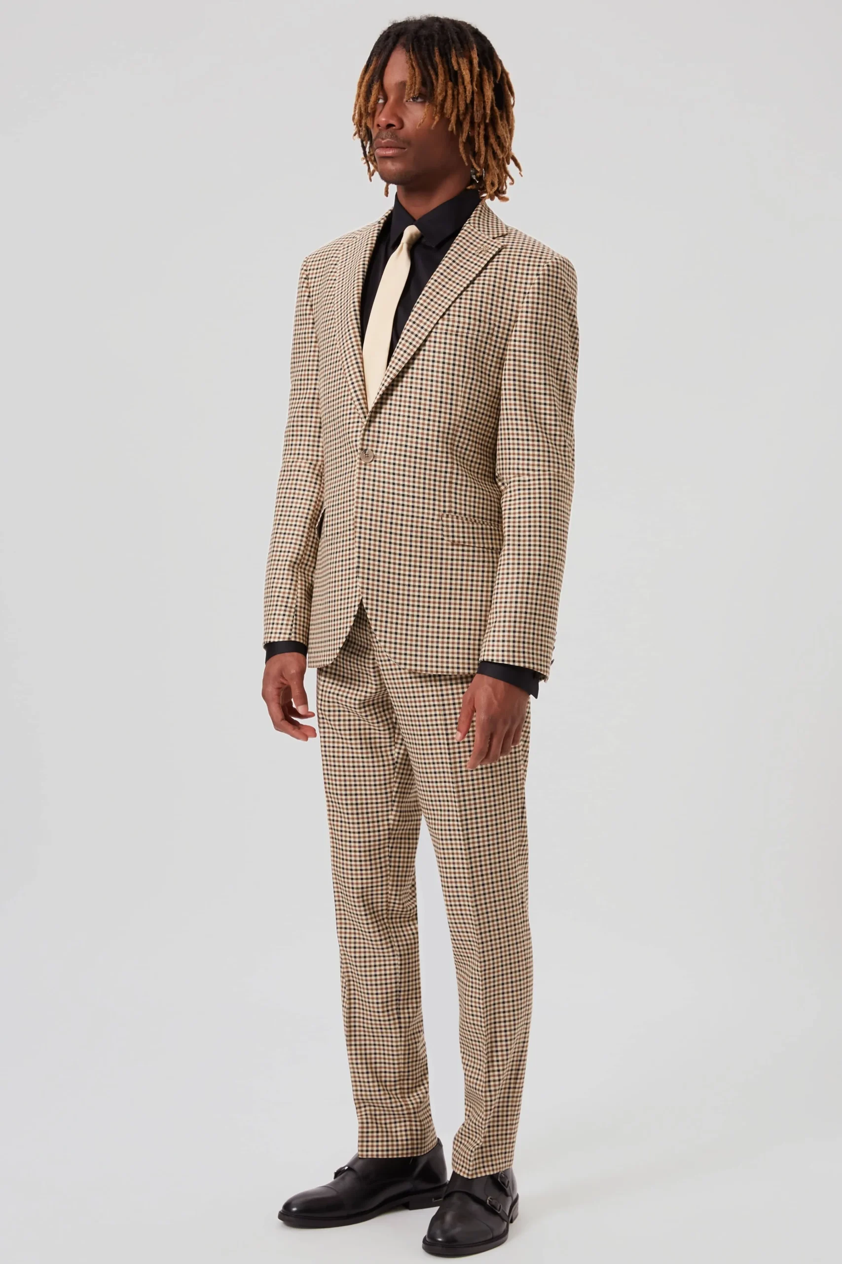 Trousers·Party Trousers|Trousers·Work Trousers|Twisted Tailor Blythe Slim Fit Beige Check Trousers