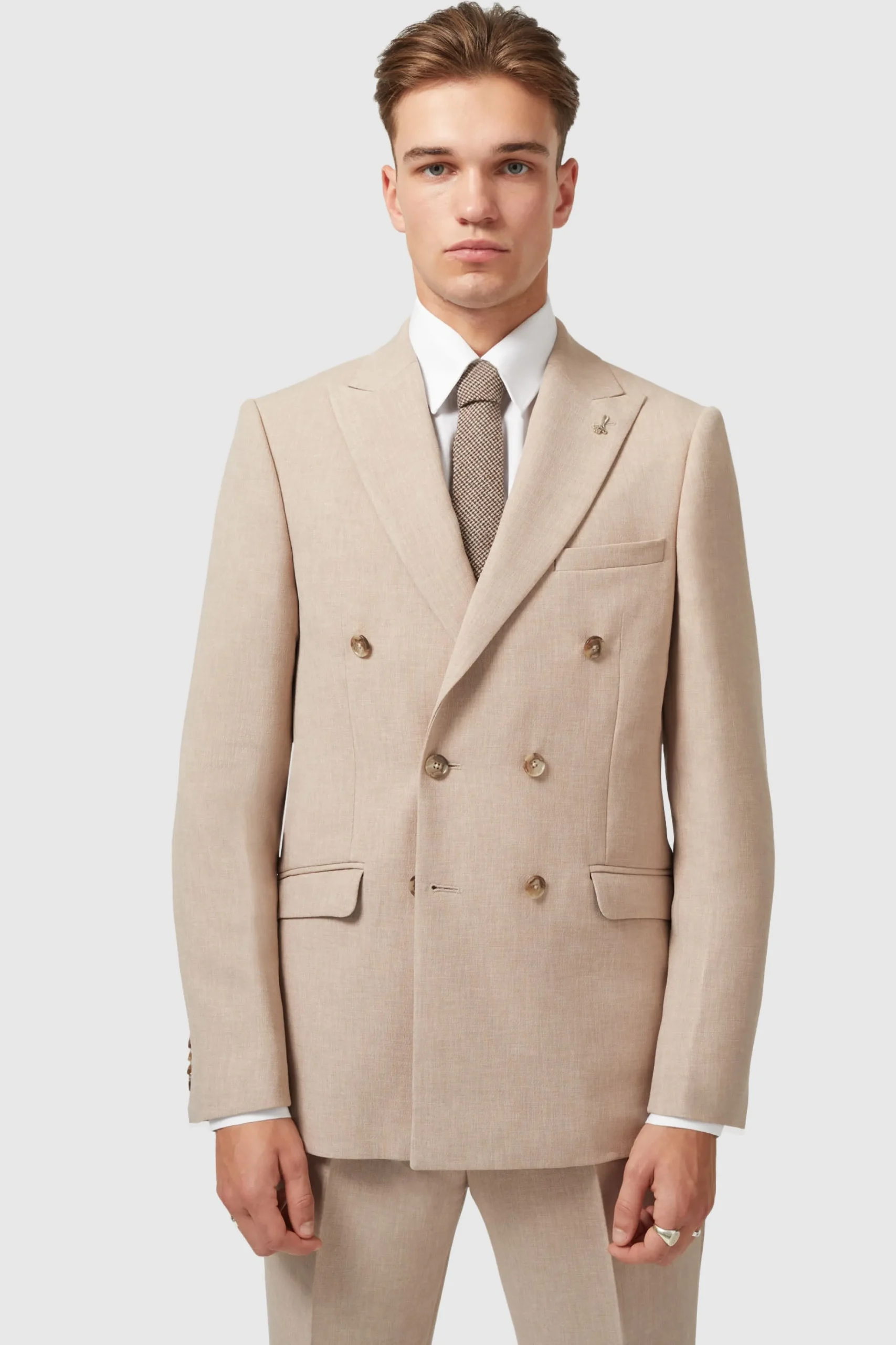 Jackets·Work Jackets|Twisted Tailor Bresnan Slim Fit Neutral Double Breasted Jacket