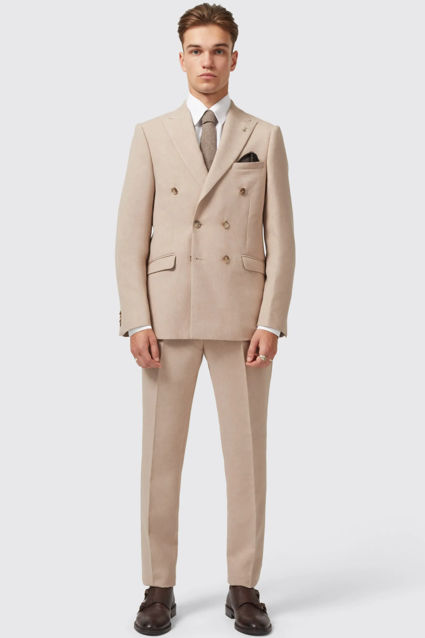 Jackets·Work Jackets|Twisted Tailor Bresnan Slim Fit Neutral Double Breasted Jacket