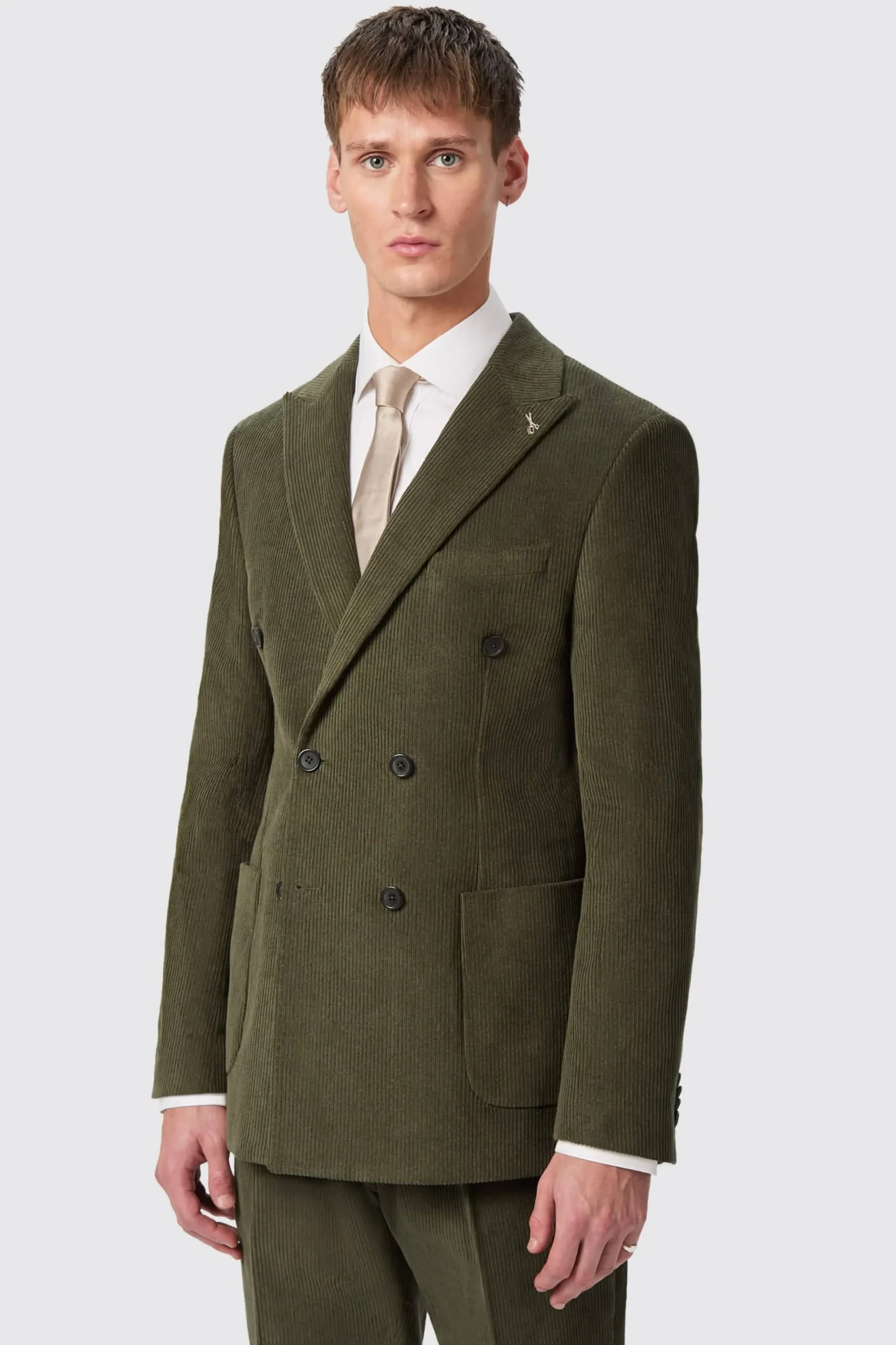 Jackets·Work Jackets|Jackets·Party Jackets|Twisted Tailor Brisbane Slim Fit Green Corduroy Double Breasted Jacket