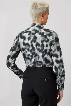 Woman|Twisted Tailor Burma Slim Fit Black Patterned Cotton Shirt