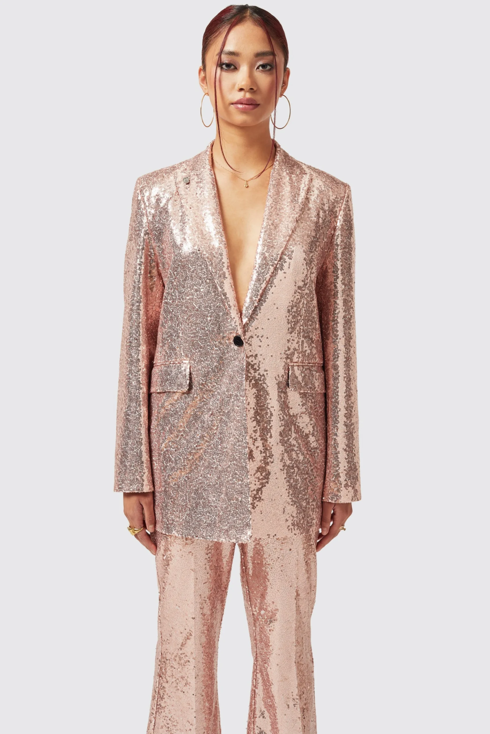 Woman|Twisted Tailor Caladium Slim Fit Pink Sequin Jacket