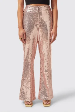 Woman|Twisted Tailor Caladium Slim Fit Pink Sequin Trouser