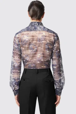 Style·Patterned Shirts|Occasion·Party Shirts|Twisted Tailor Caples Slim Fit Blue Mesh Shirt