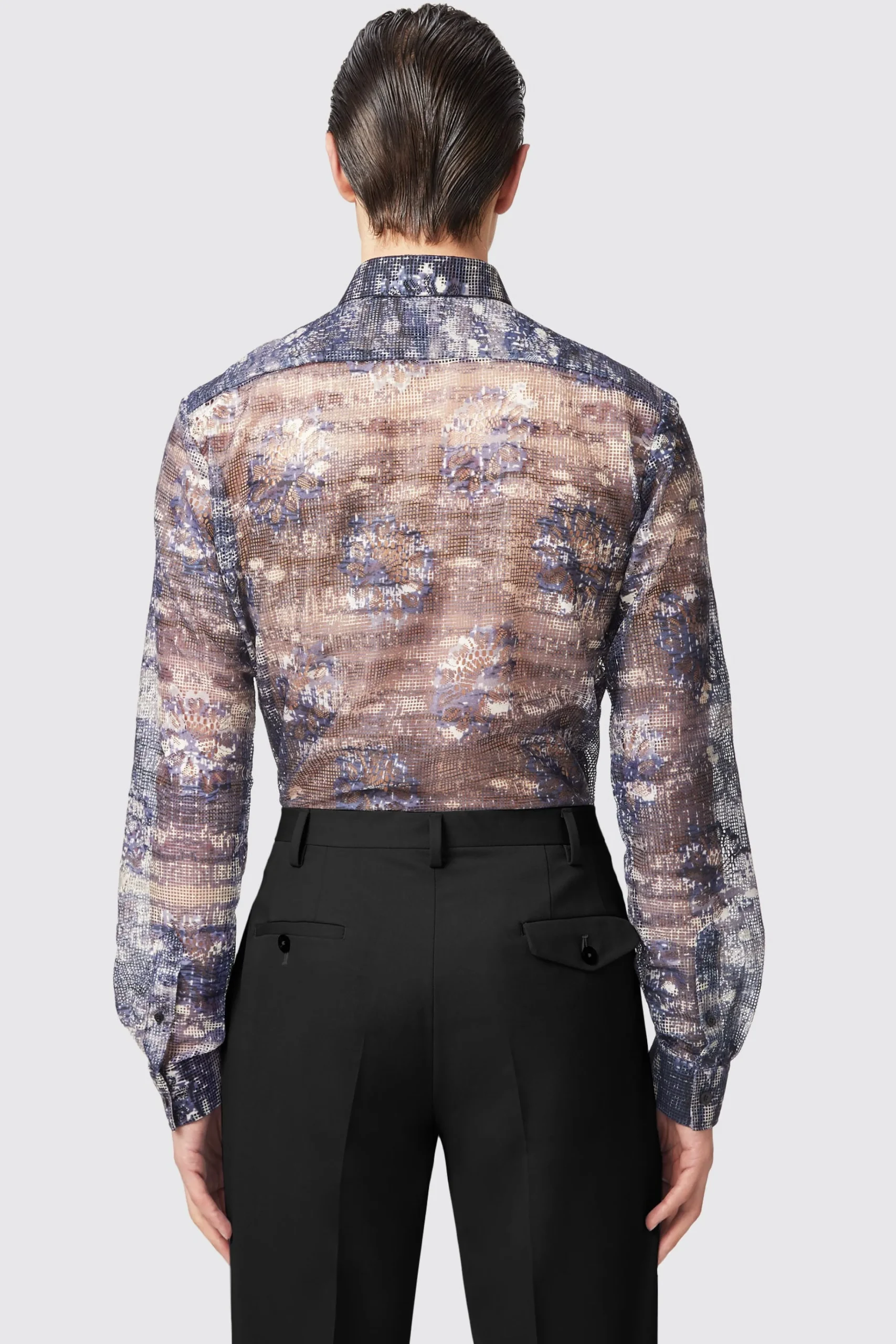 Style·Patterned Shirts|Occasion·Party Shirts|Twisted Tailor Caples Slim Fit Blue Mesh Shirt