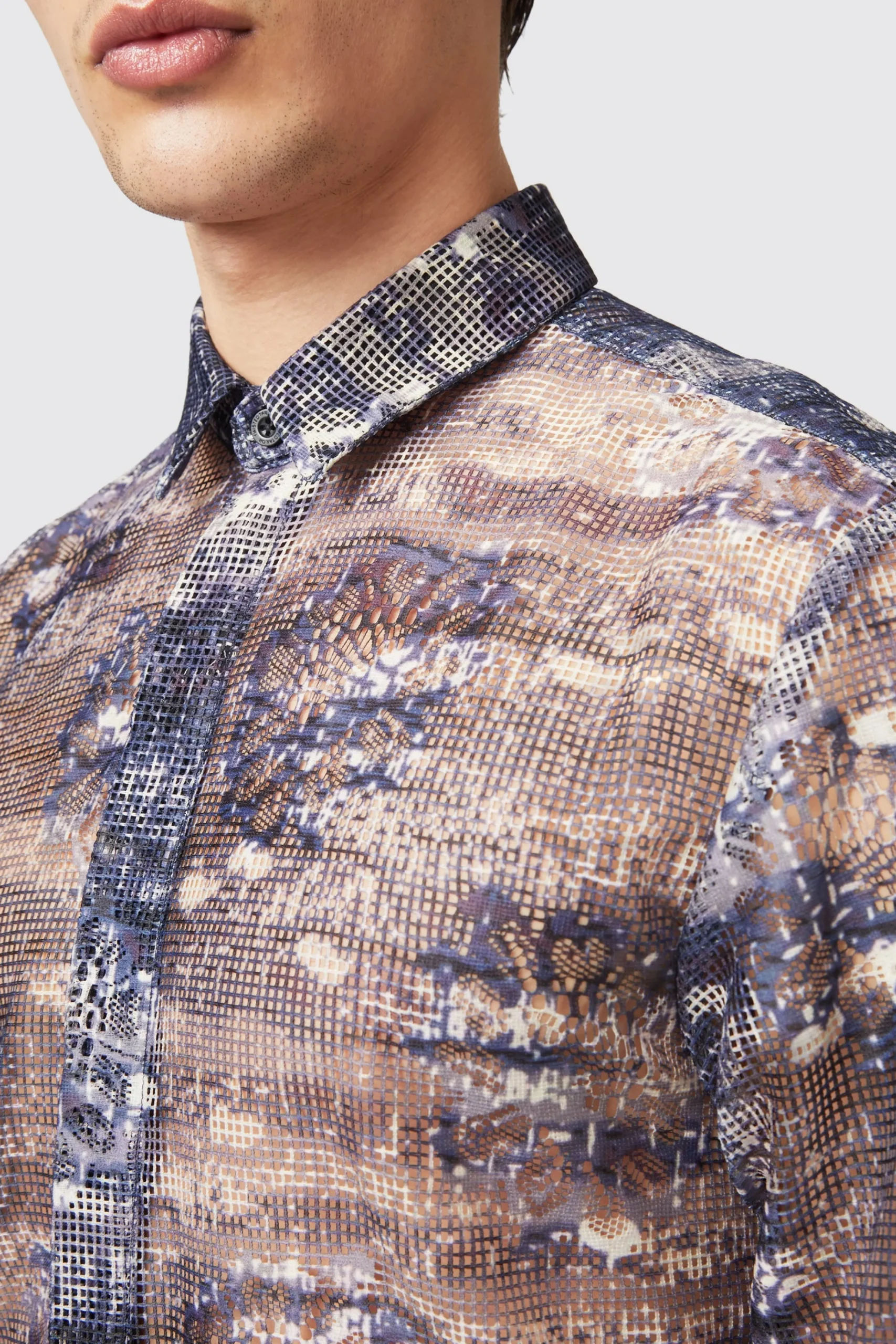 Style·Patterned Shirts|Occasion·Party Shirts|Twisted Tailor Caples Slim Fit Blue Mesh Shirt