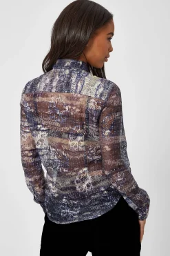 Woman|Twisted Tailor Caples Slim Fit Blue Mesh Shirt