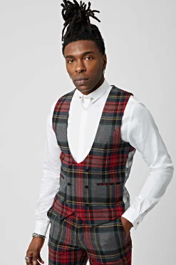 Waistcoats|Twisted Tailor Cardosi Skinny Fit Red Tartan Wool Waistcoat