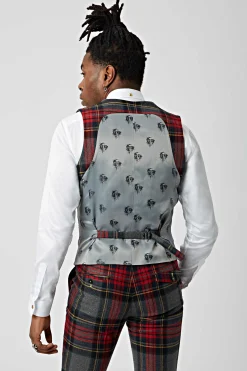 Waistcoats|Twisted Tailor Cardosi Skinny Fit Red Tartan Wool Waistcoat