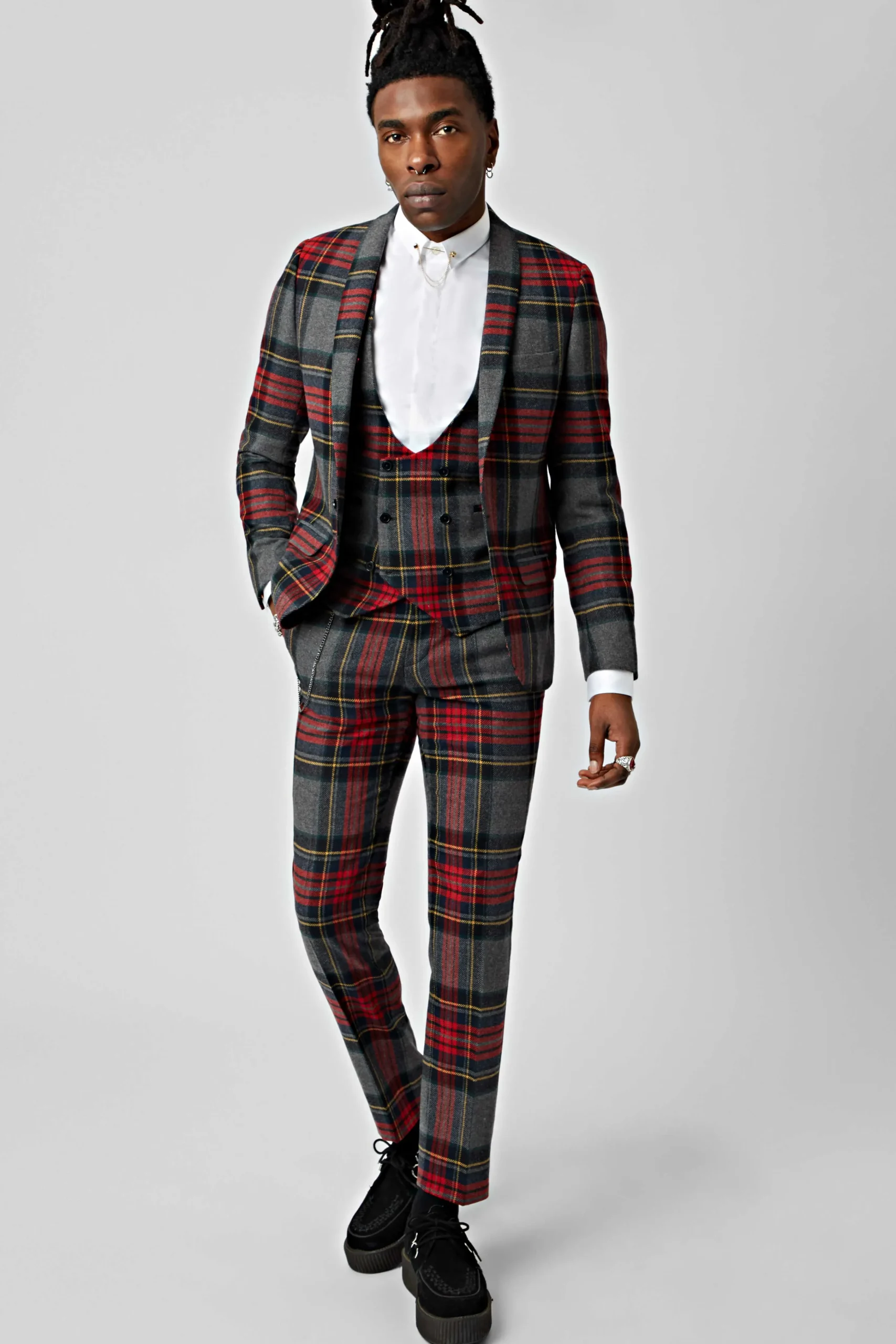 Waistcoats|Twisted Tailor Cardosi Skinny Fit Red Tartan Wool Waistcoat
