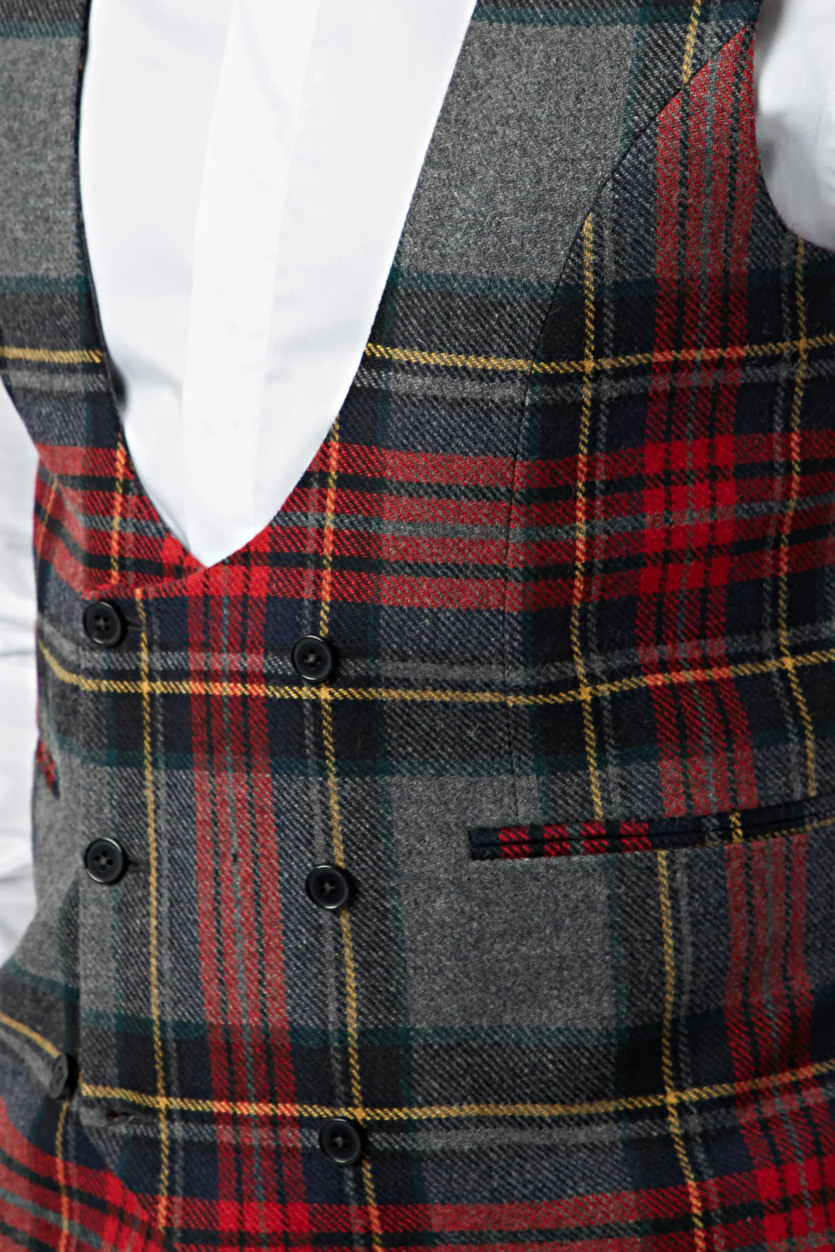 Waistcoats|Twisted Tailor Cardosi Skinny Fit Red Tartan Wool Waistcoat