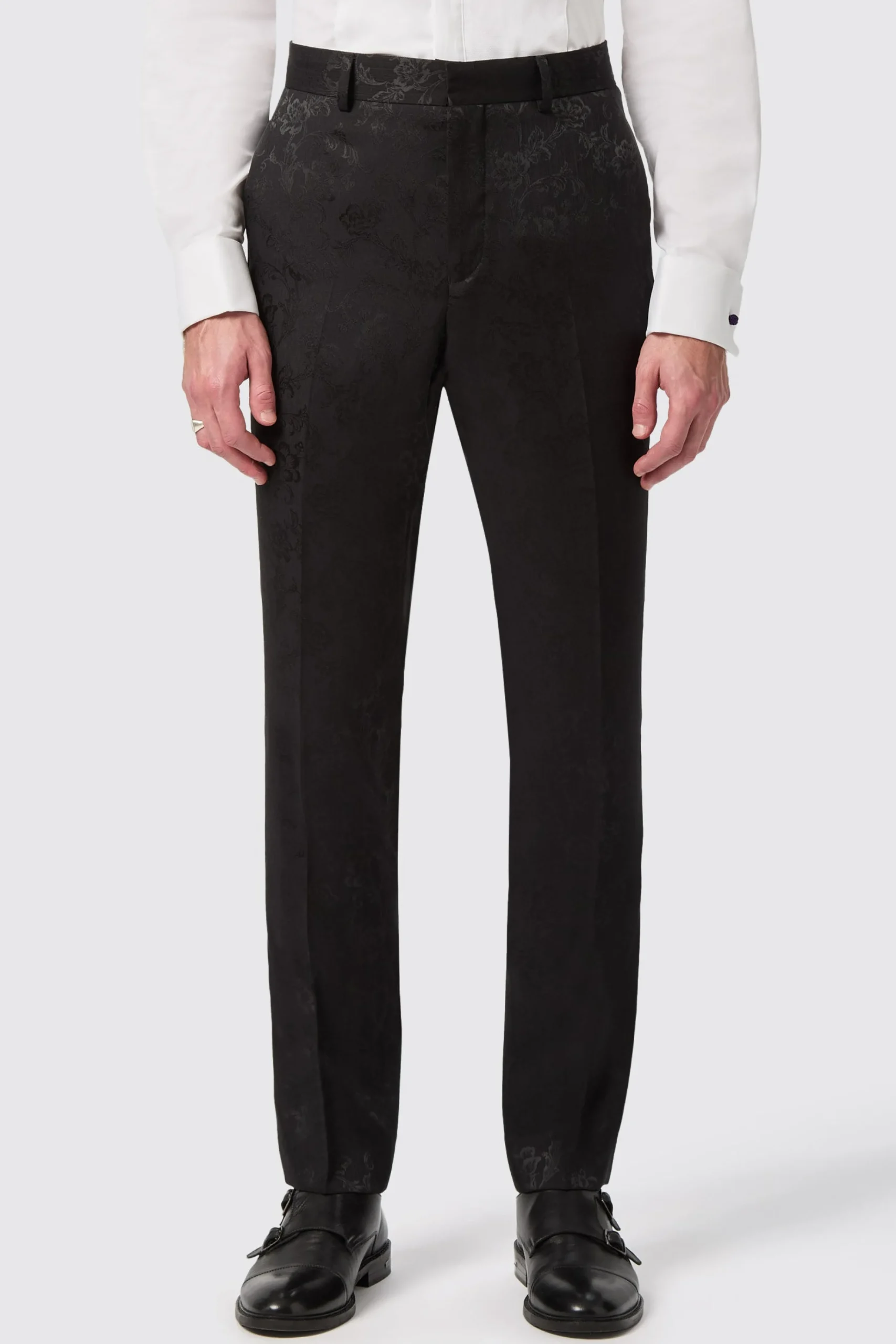 Trousers·Party Trousers|Twisted Tailor Compt Slim Fit Black Floral Jacquard Trousers