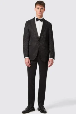 Trousers·Party Trousers|Twisted Tailor Compt Slim Fit Black Floral Jacquard Trousers