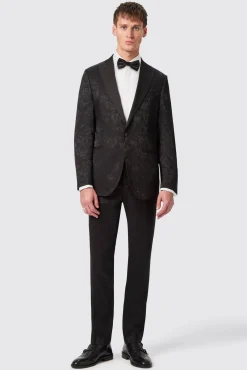 Occasion·Groomsmen Suits|Occasion·Wedding Suits|Twisted Tailor Compt Slim Fit Black Floral Jacquard Suit