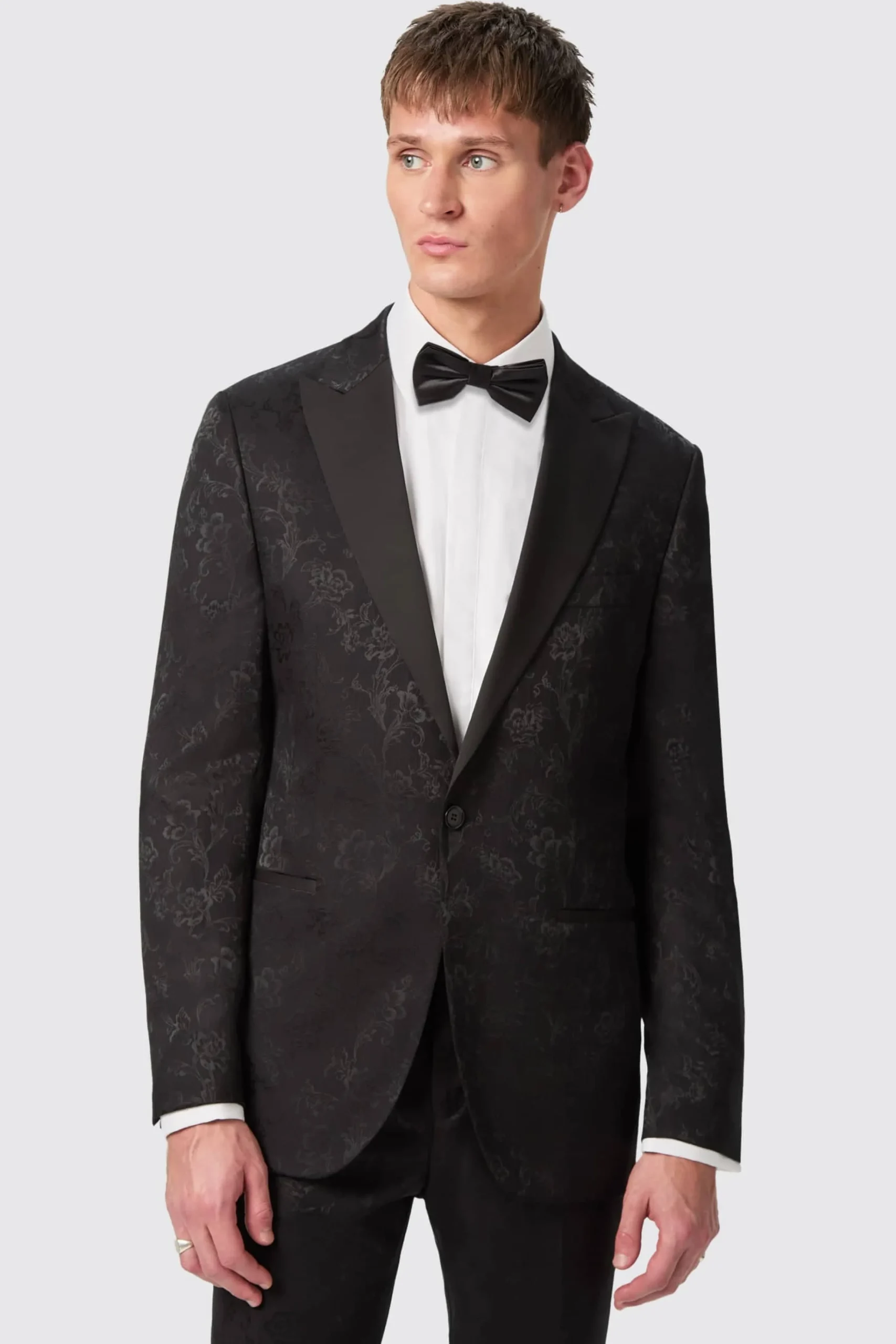 Occasion·Groomsmen Suits|Occasion·Wedding Suits|Twisted Tailor Compt Slim Fit Black Floral Jacquard Suit