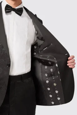Occasion·Groomsmen Suits|Occasion·Wedding Suits|Twisted Tailor Compt Slim Fit Black Floral Jacquard Suit