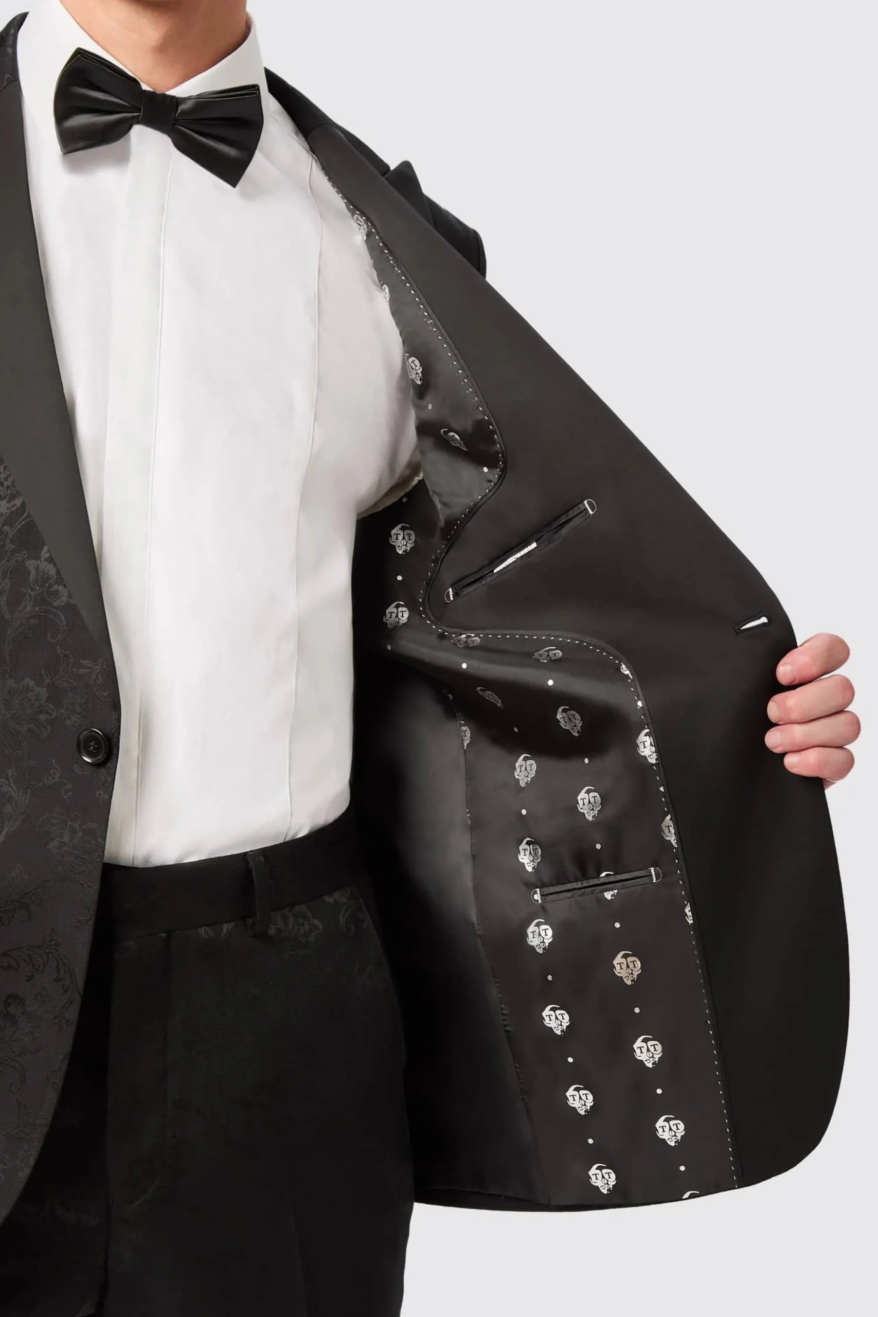 Occasion·Groomsmen Suits|Occasion·Wedding Suits|Twisted Tailor Compt Slim Fit Black Floral Jacquard Suit